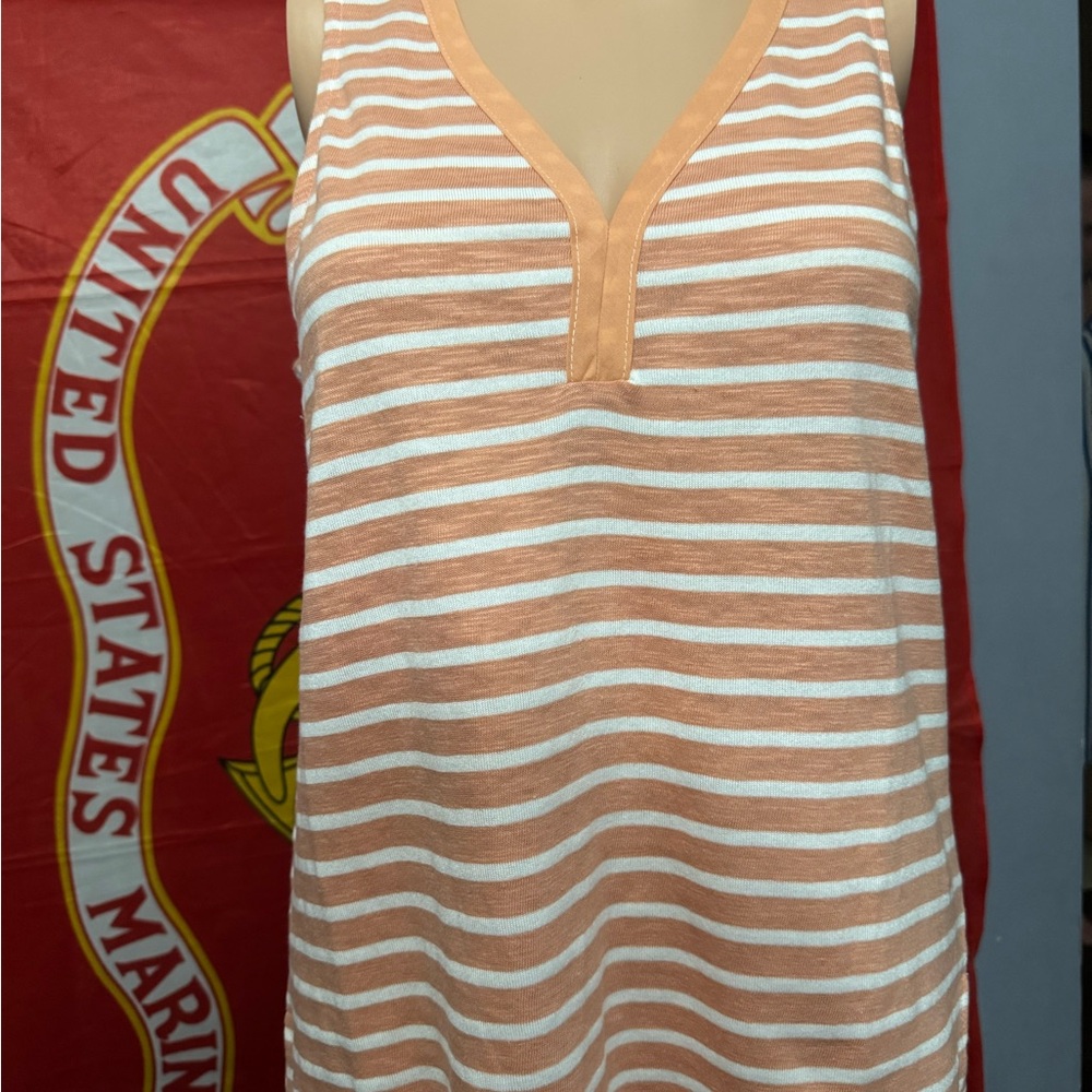 Hem & Thread Striped Tank With V-Neck Detail Size S NWT